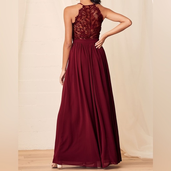 Lulus Dress Burgundy Love Spell Lace Back Maxi Dress Size XS - Picture 11 of 13